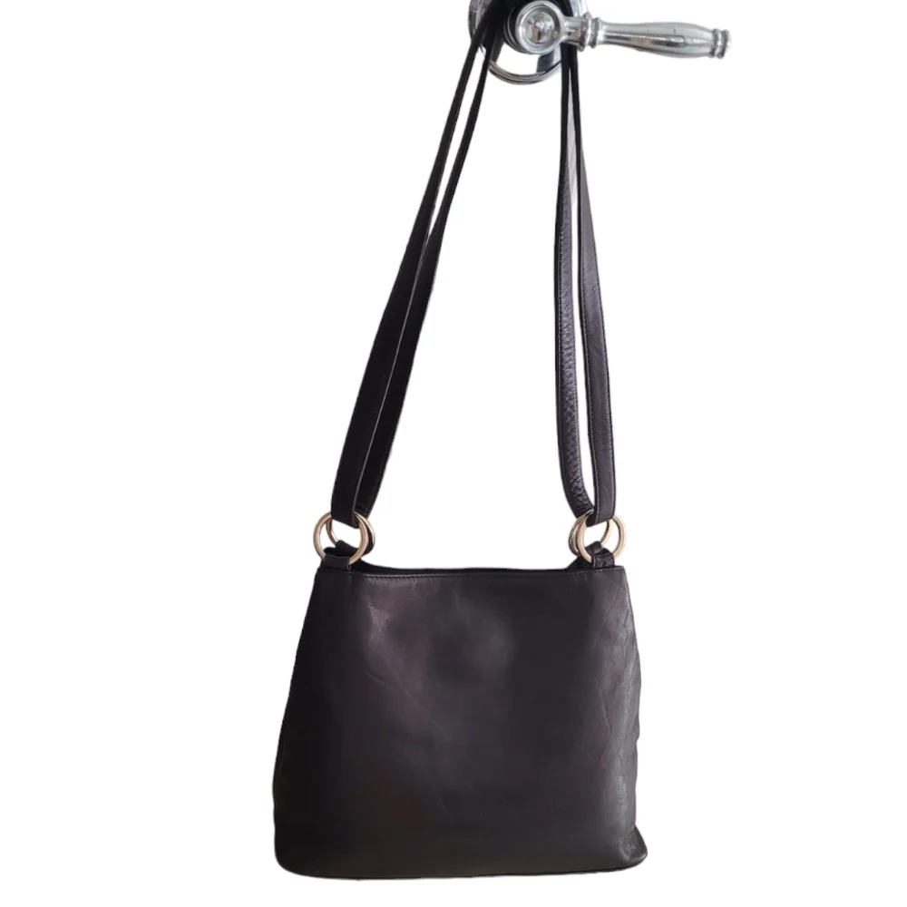 Paloma Picasso‎ Vintage Chocolate Brown Gold Logo Crossbody Shoulder Bag